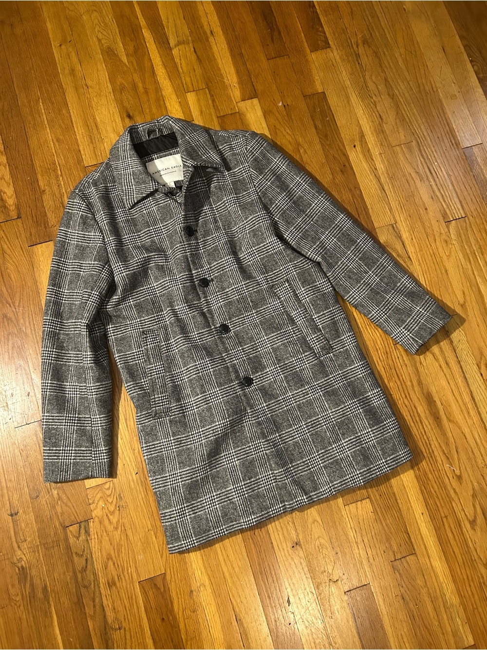 Americans Eagle Men's Gray Plaid Wool-Blend Top Coat